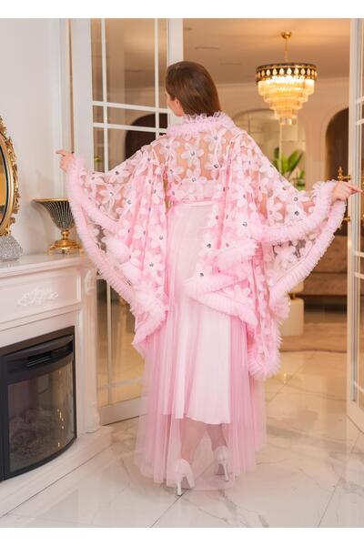 Limas lingerie Special Design Lightweight Feather, Lace Detail 2-Piece Long Dressing Gown