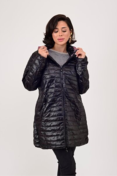 Park Moda 8951 Twin Flower Patterned Double Sided Quilted Coat