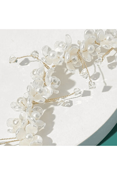 CRM Elegant floral hair crown for bride, CRM, white-gold, 30 cm