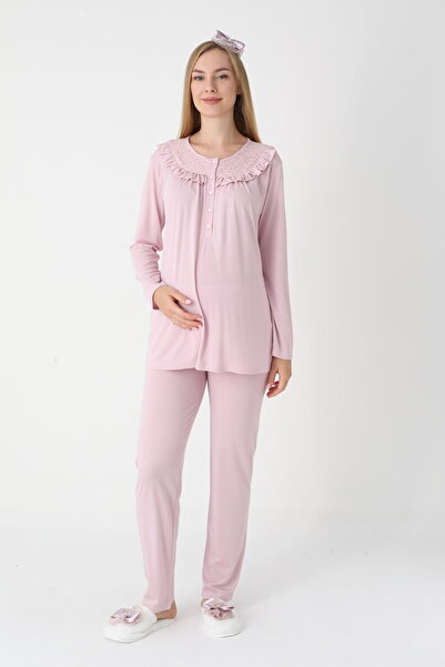 BLACKMORE Women's Powder Special Lace Design Cotton Dressing Gown 3-Piece Pajama Set