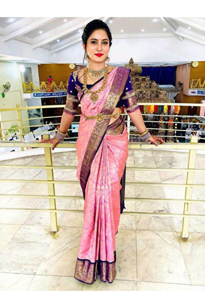 MYSMAR Blue Pink Soft Silk Saree - MAF3593 | Blue Pink