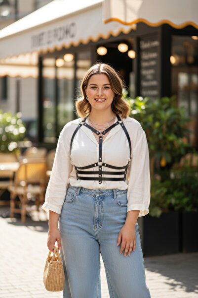 Angels Passion Curea neagră pentru femei de mărime mare, cu mai multe benzi, ...