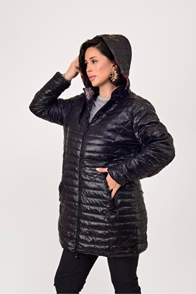 Park Moda 8951 Twin Flower Patterned Double Sided Quilted Coat