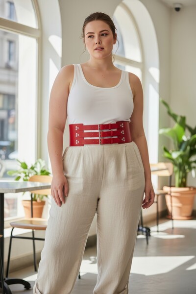 Angels Passion Plus Size Red Women's Belt Dress Pants Adjustable Belt