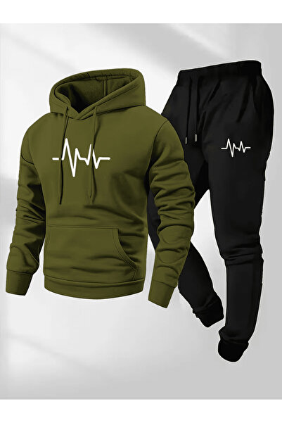 ALEYZA MODA Heartbeat Printed Hooded Tracksuit Set
