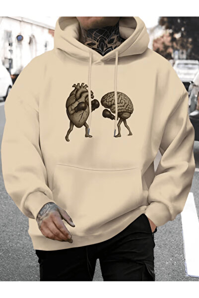 ALEYZA MODA Φούτερ με κουκούλα μεγάλου μεγέθους με σχέδιο Heart and Brain Boxing