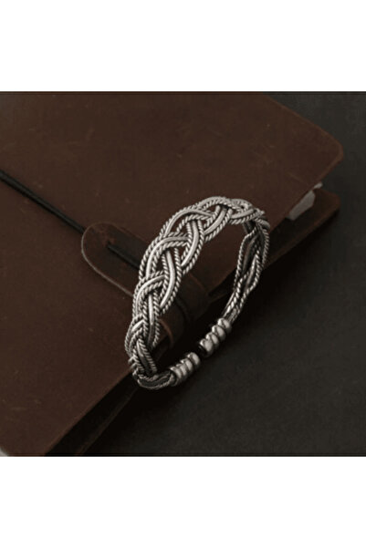 CRM Elegant braided women's bracelet, CRM, semi-rigid, open, silver