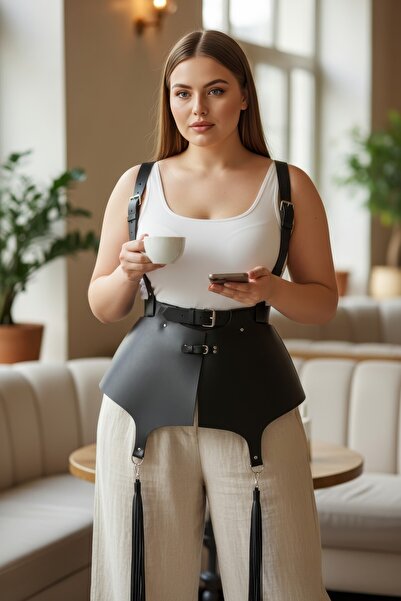 Angels Passion Curea neagră pentru femei de mărime mare, cu bretele late de c...