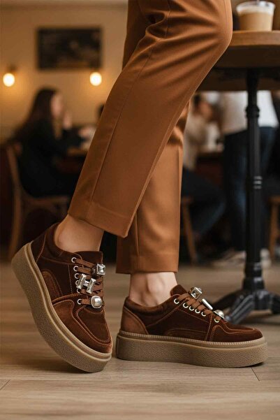 Guja Kahve Nubuk Bağcıklı Yüksek Taban Kadın Sneaker 25K475 Z
