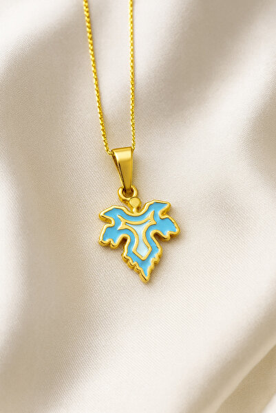 A-STİL TAKI Women's Gift Box Turquoise Enamel Leaf Steel Necklace