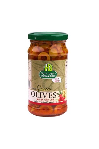 Halwani Bros زيتون أخضر مقطع مع فلفل حار – 240 غرام