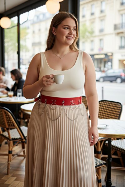 Angels Passion Curea roșie pentru femei, cu talie lată, cu lanț, curea de cor...