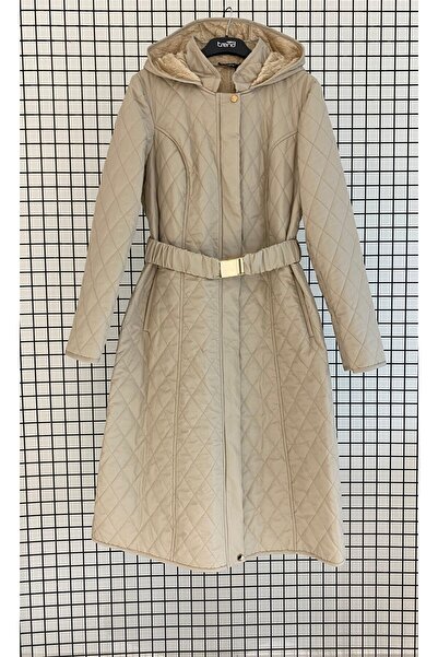 Armine TREND Gizli Fermeuarlı Yandan Cepli Kemerli Kapüşonlu İçi Yünlü Kapito...