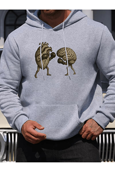 ALEYZA MODA Φούτερ με κουκούλα μεγάλου μεγέθους με σχέδιο Heart and Brain Boxing