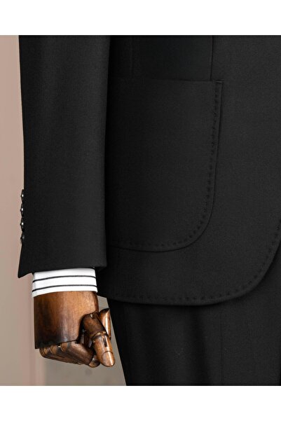 TerziAdemAltun Italian Style S Slim Fit Peaked Lapel Jacket Pants Suit Black T14913