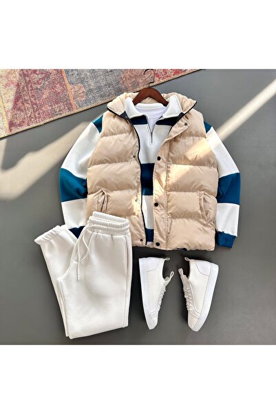 tiggirmoda Φουσκωτό γιλέκο και oversized σετ με μισό φερμουάρ με χοντρό φλις κάτω μέρος, σετ 3-σετ