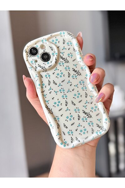 MİRAZ TASARIM Iphone 14 plus blue flowery ecru case