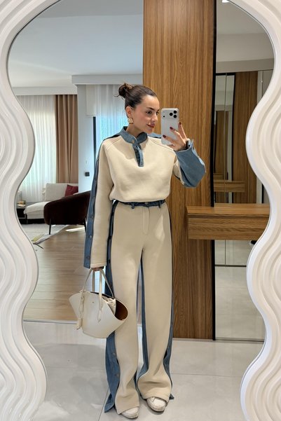 Tulipabutik Düğme Detaylı Şardonlu Takım
