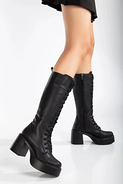 elvinshoes Kadın Siyah İpli Çizme