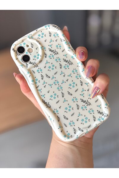 MİRAZ TASARIM iPhone -12- Blue Flower Ecru Case