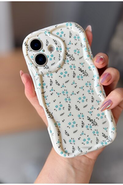 MİRAZ TASARIM Iphone 16 blue flowery ecru case