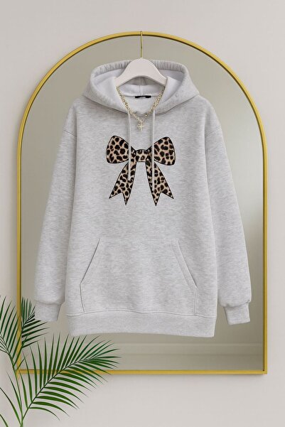 MODA VEDAT Γυναικείο Φιόγκο με τύπωμα με κουκούλα 3-Νήματα Φούτερ -0280