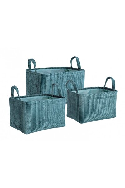 Bizzotto Set of 3 blue textile baskets 30x20x18 cm, 34x23x20 cm, 38x26x22 cm