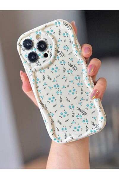 MİRAZ TASARIM iPhone 15 Pro Max Blue Flower Ecru Case