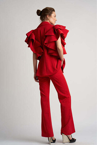 monarh Red Architectural Ruffle Jacket - XS