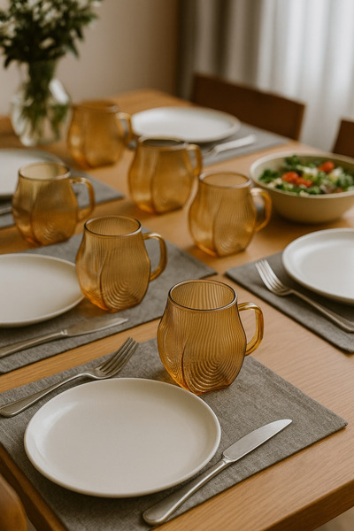 LeylArt كوب زجاجي من البوروسيليكات سعة 300 مل من أمبر - مجموعة من 6 قطع