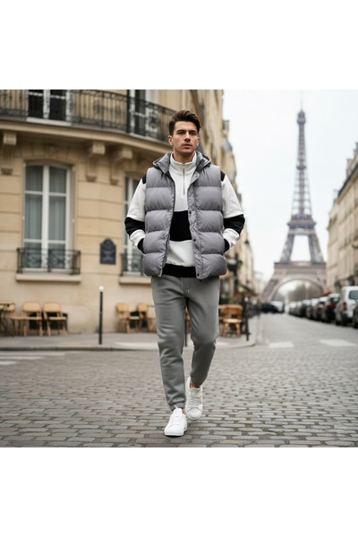 tiggirmoda Φουσκωτό γιλέκο και oversized σετ με μισό φερμουάρ με χοντρό φλις κάτω μέρος, σετ 3-σετ