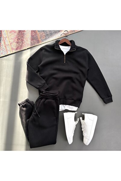 tiggirmoda Oversized 3-Thread Half Zipper Thick Fleece Bottoming Top Set, Set of 2