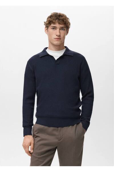 MANGO Man Fitilli pamuk karışımlı polo kazak