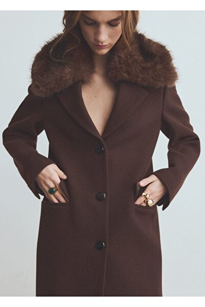 MANGO Woman Kürk yaka yün palto