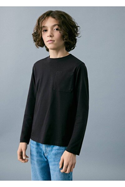 MANGO Kids Uzun kollu cepli tişört