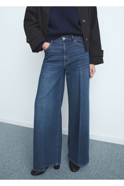 MANGO Woman Yüksek bel wide leg jean pantolon