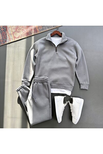 tiggirmoda Oversized 3-Thread Half Zipper Thick Fleece Bottoming Top Set, Set of 2