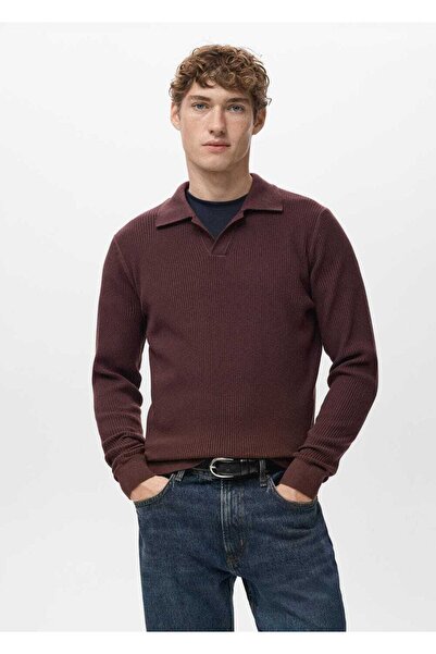 MANGO Man Fitilli pamuk karışımlı polo kazak