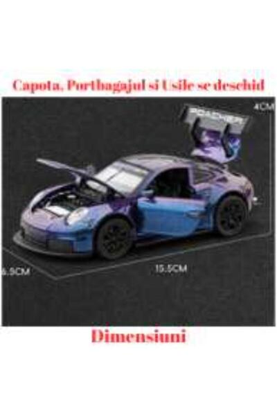 OEM Porsche GT3 RS Metal Car, Sounds and Lights, Moving Doors, Pull-Back, 16cm, Blue