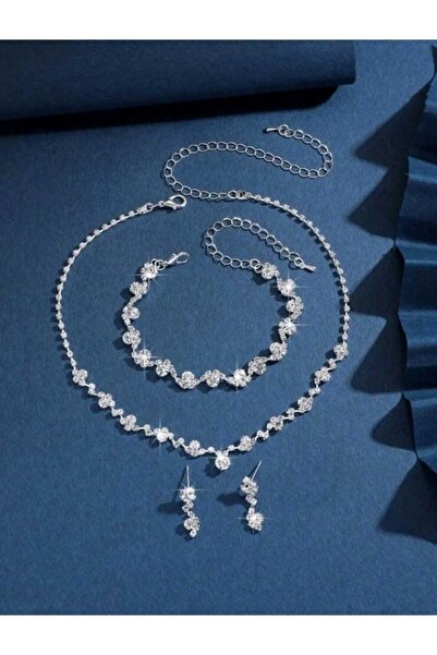 shopidik Princess Model Round Stone Necklace Earrings Bracelet Set