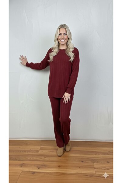 GİYSİ DÜNYASI 57 Knit Fabric with Woven Detail Sweater and Pants 2-Piece Set