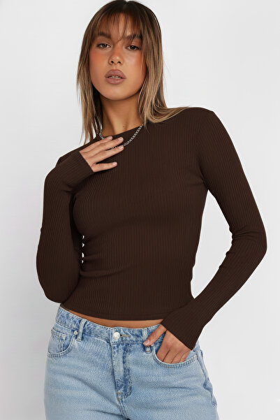 Nerth Crew Neck Long Sleeve Corded Fabric Blouse