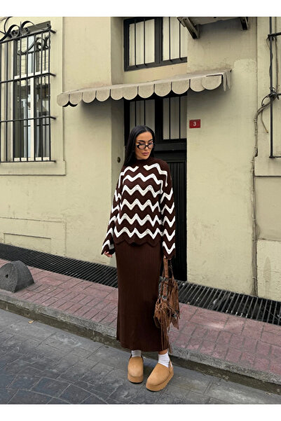 Kienor طقم تريكو نسائي من الموسم الجديد يتكون من سترة وفستان بنقشة متعرجة