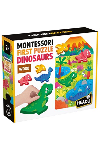 Headu Montessori My First Dinosaur Puzzle with 4 Wooden Shapes