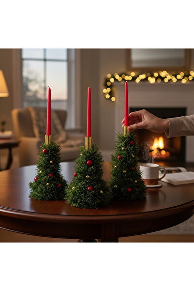 bi ondan bi bundan مجموعة حاملات شموع ثلاثية لشجرة عيد الميلاد من خشب الصنوبر