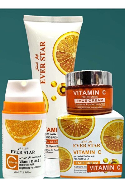 Everstar مجموعة العناية بالبشرة من فيتامين سي كريم بخاخ للوجة + غسول لتنظيف ا...