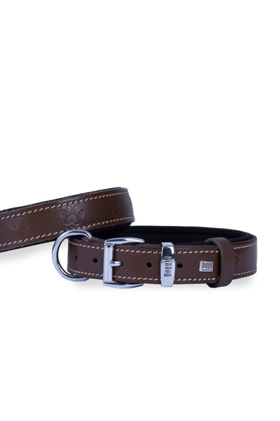 Doggie Comfort Leather Paw Patterned Dog Collar Small-Brown-4X47-55 cm