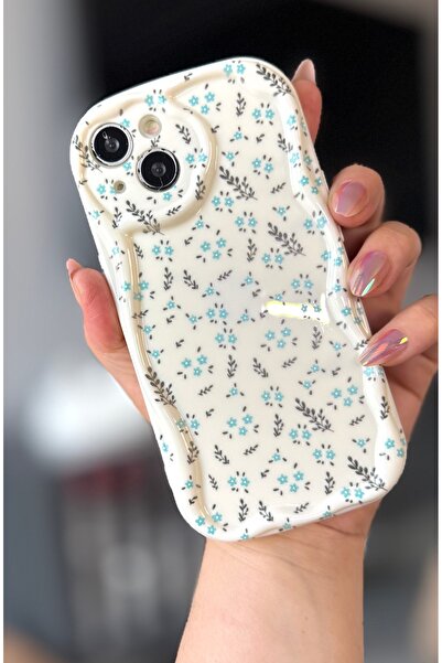 MİRAZ TASARIM iPhone 13 Blue Flower Ecru Case