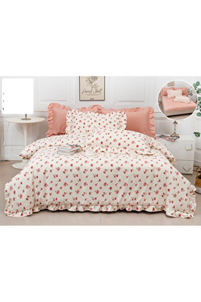 Casa de Vis Double bed linen set, satin cotton, 180 x 200 cm, 6 pieces, fitted, multicolor,Vol-051