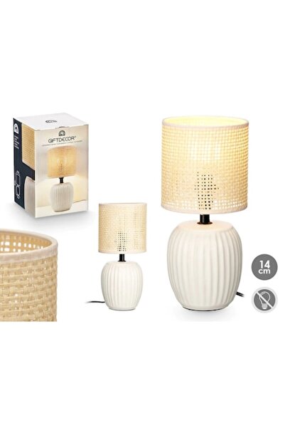 Generic Ceramic Table Lamp Off-White Stripes, E27, 60W, 30 cm, Modern Design